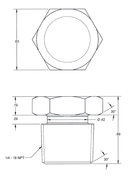 42E 1/4" NPT Pipe Plug Dimensions